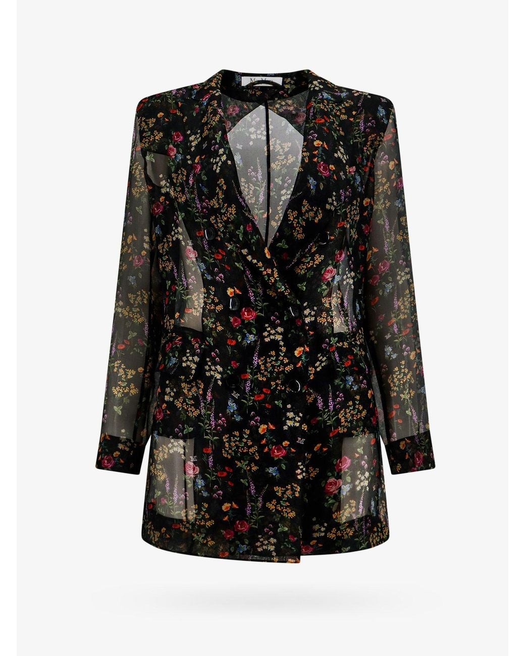 Max Mara Black Silk Blazer With Floral Print