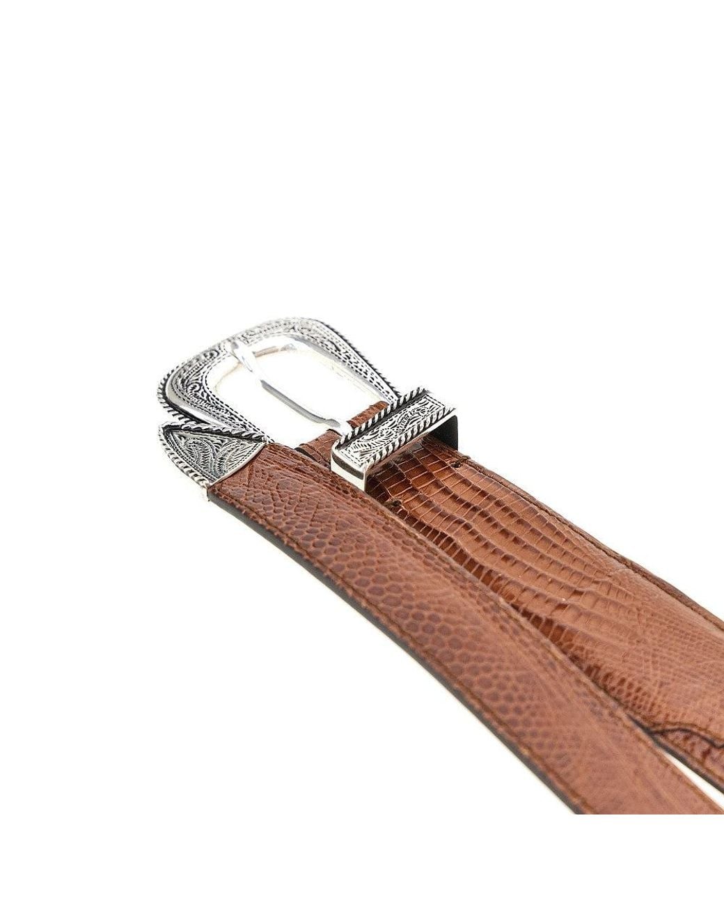 Brunello Cucinelli Brown Engraved Buckle Leather Belt for men