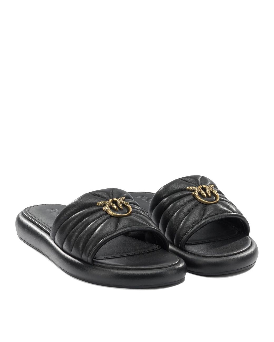 Pinko Black Leather Sandals