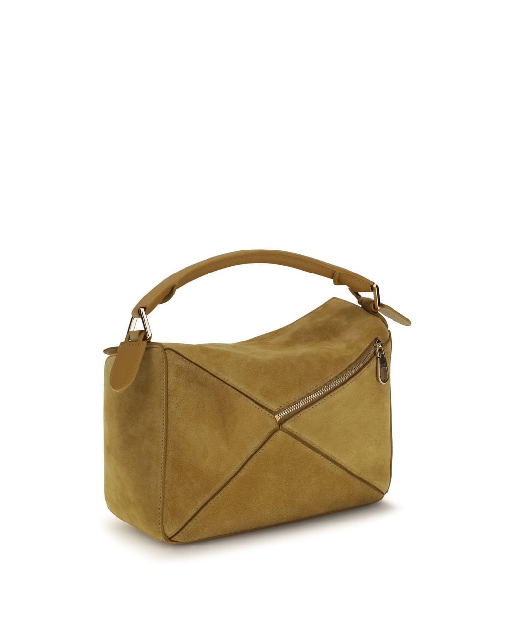 Loewe Green Small Featherlight Puzzle Suede Handbag Ochre
