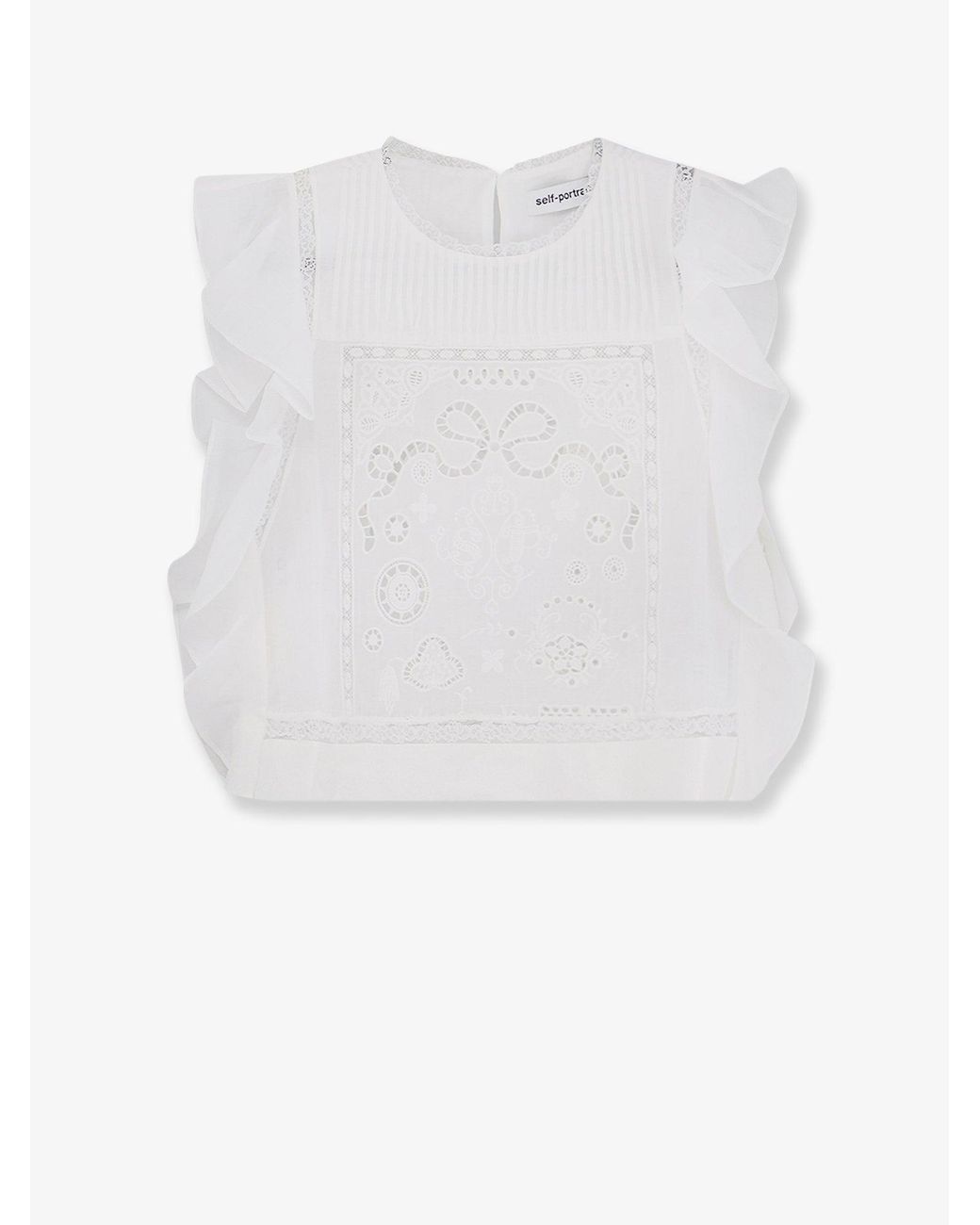 Self-Portrait White Self Portrait Ramie Top With Lace Inserts