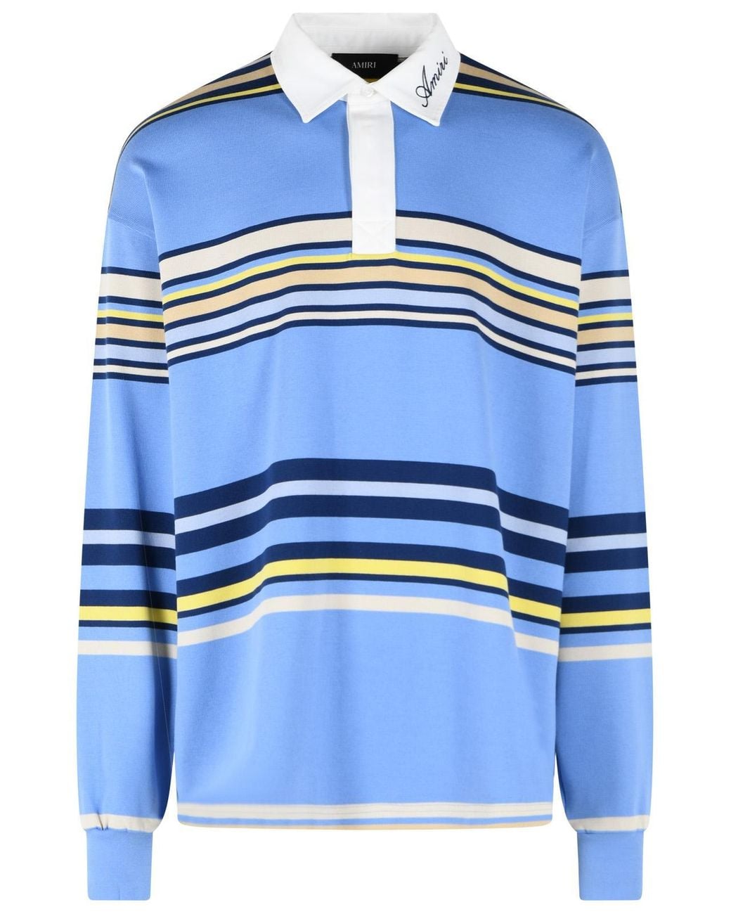 Amiri Blue 'Striped' Cotton Polo Shirt for men