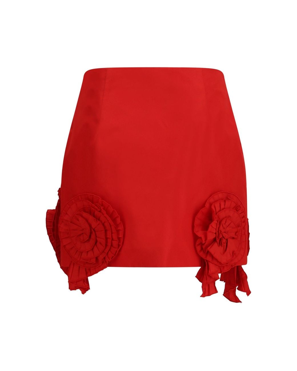 Blumarine Red Crepe Mini Skirt With Floral Appliqué Lipstick