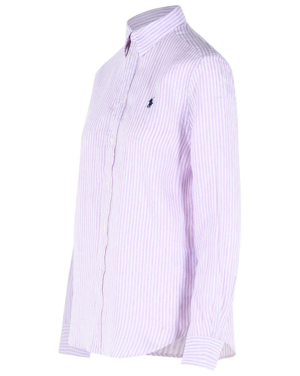 Polo Ralph Lauren Purple Lilac Striped Linen Shirt