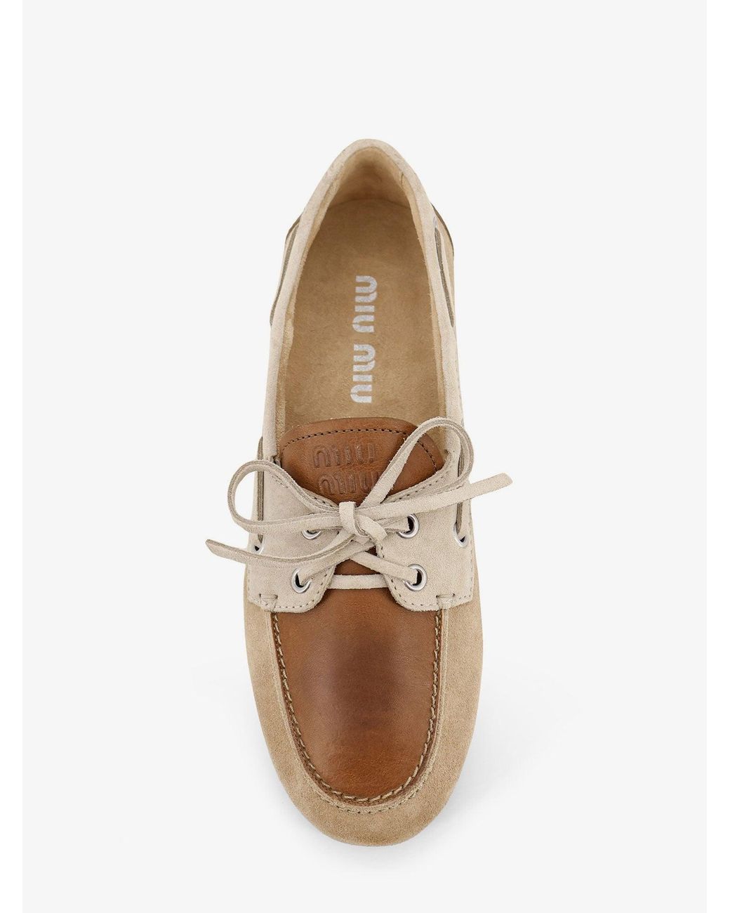 Miu Miu Natural Suede Loafer With Leather Inserts