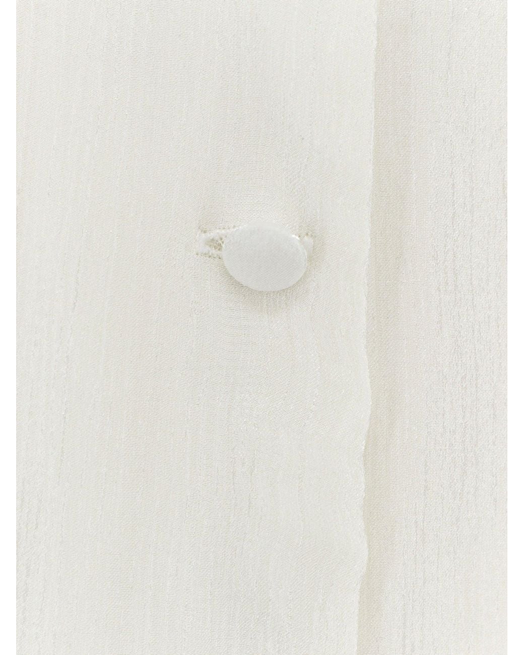 ACTUALEE White Satin Shirt With Padded Shoulders