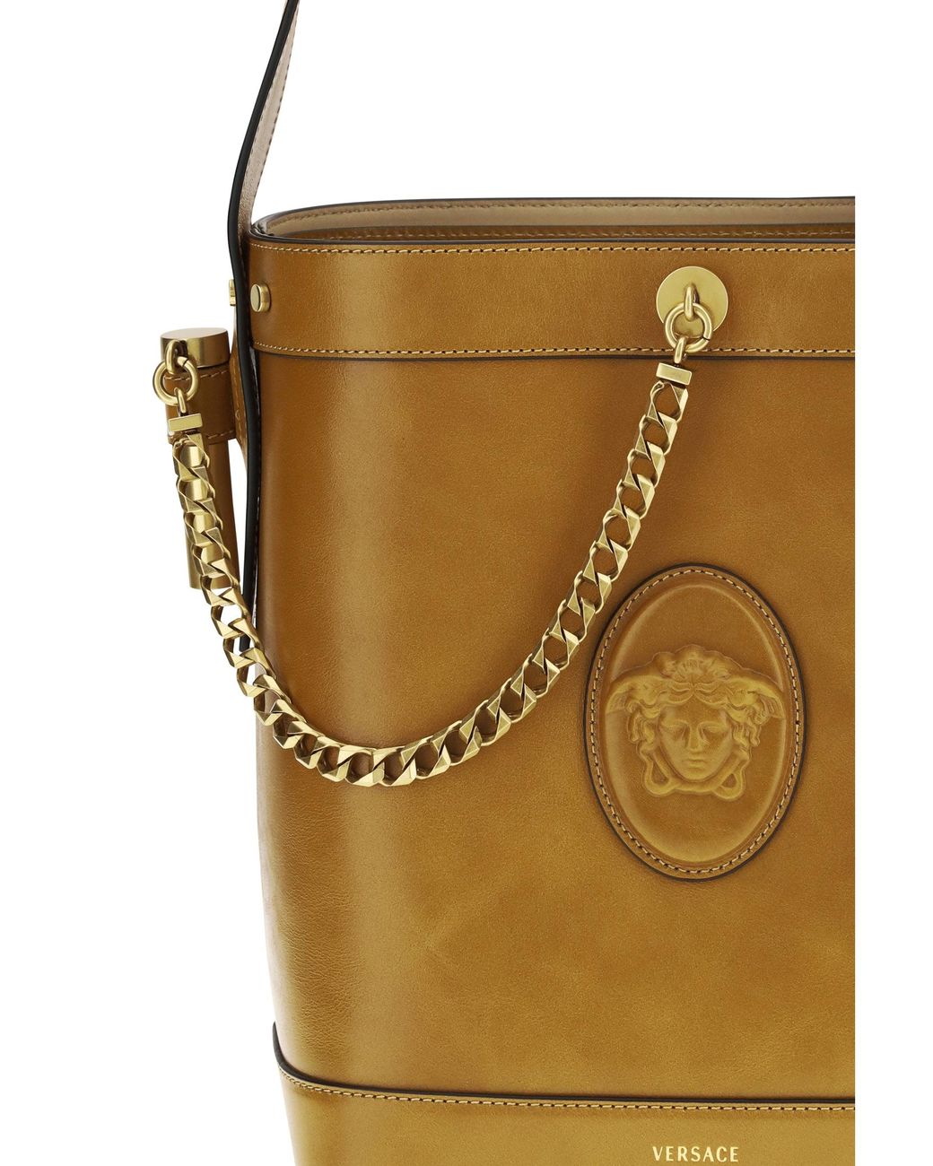 Versace Metallic Small Leather Pivot Bucket Bag
