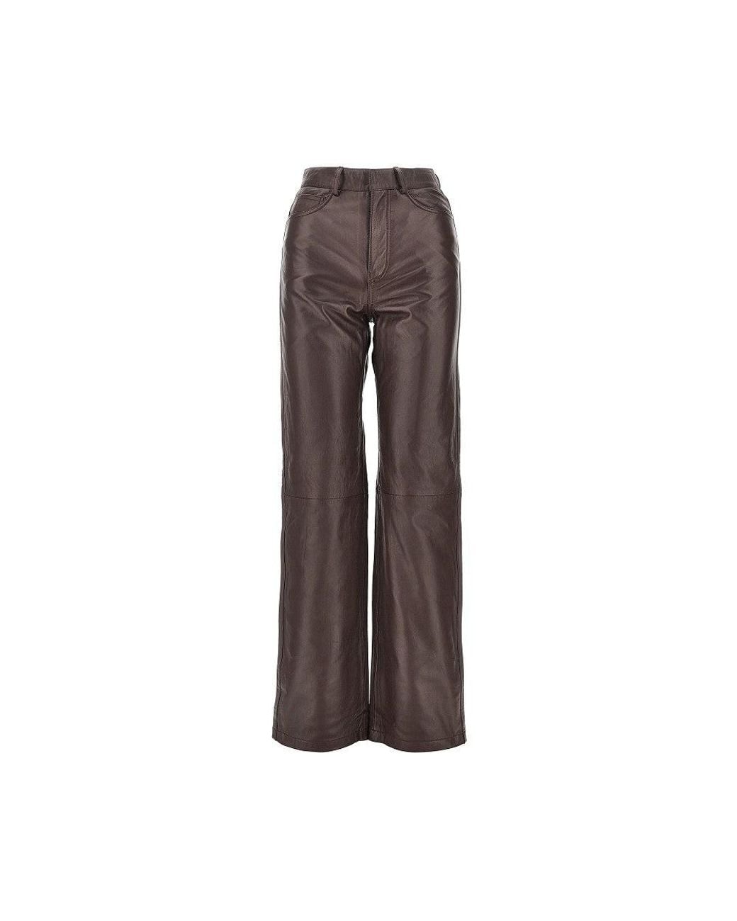 ROTATE BIRGER CHRISTENSEN Brown Leather Straight Leg Pants