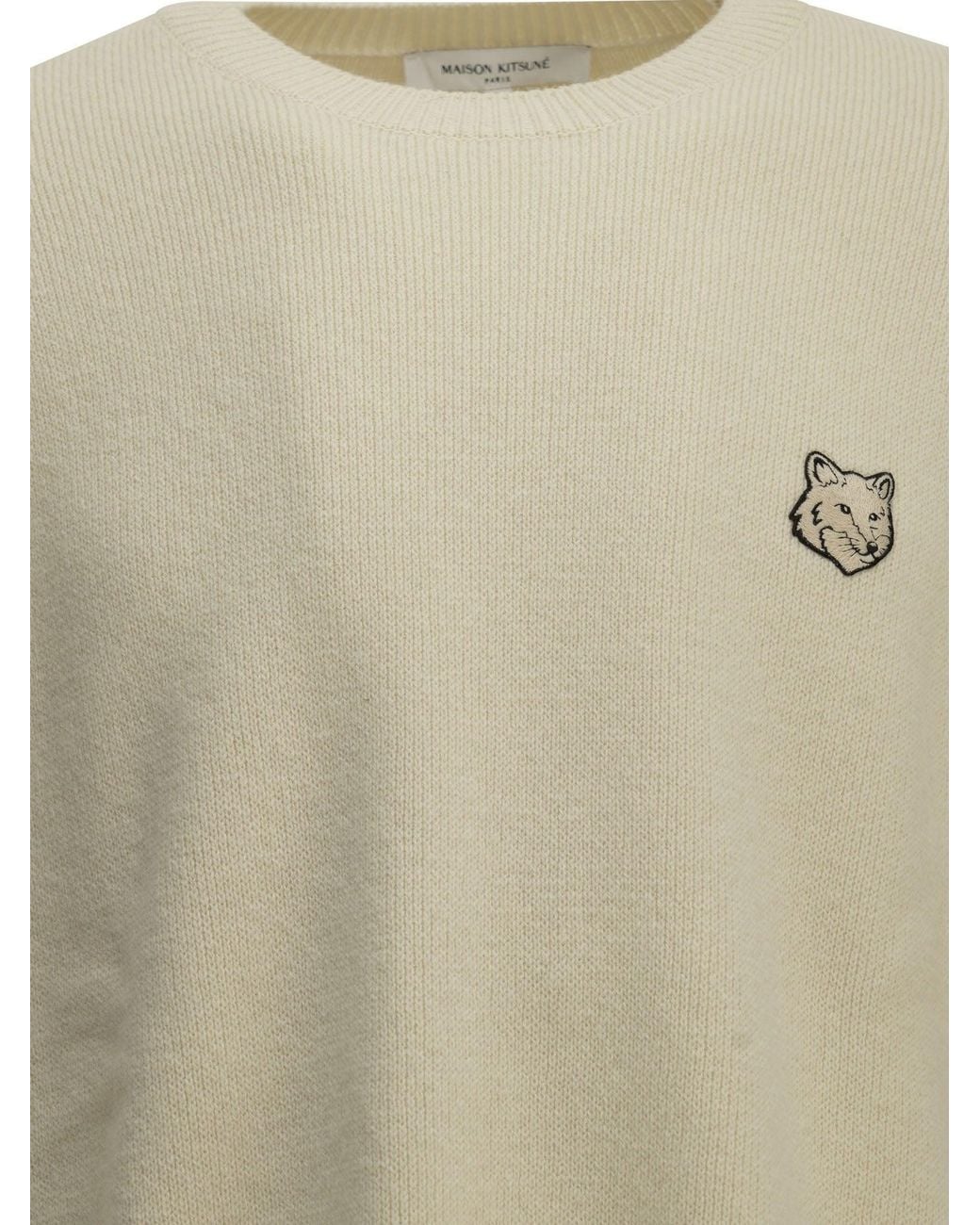 Maison Kitsuné Natural "Fox Head Milano" Crew-Neck Sweater for men