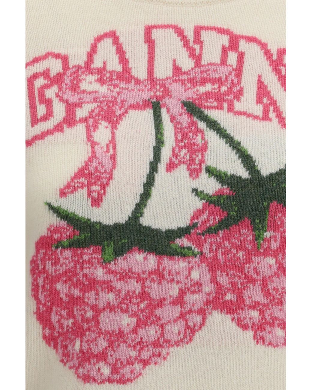 Ganni White Crewneck Sweater With Raspberries Print