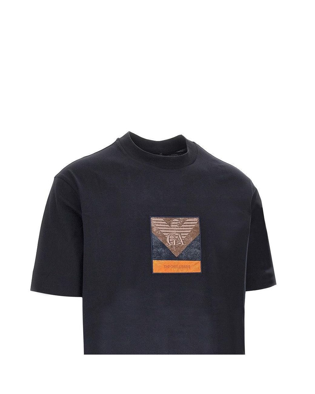 Emporio Armani Blue Jersey T-Shirt With Logo Patch for men