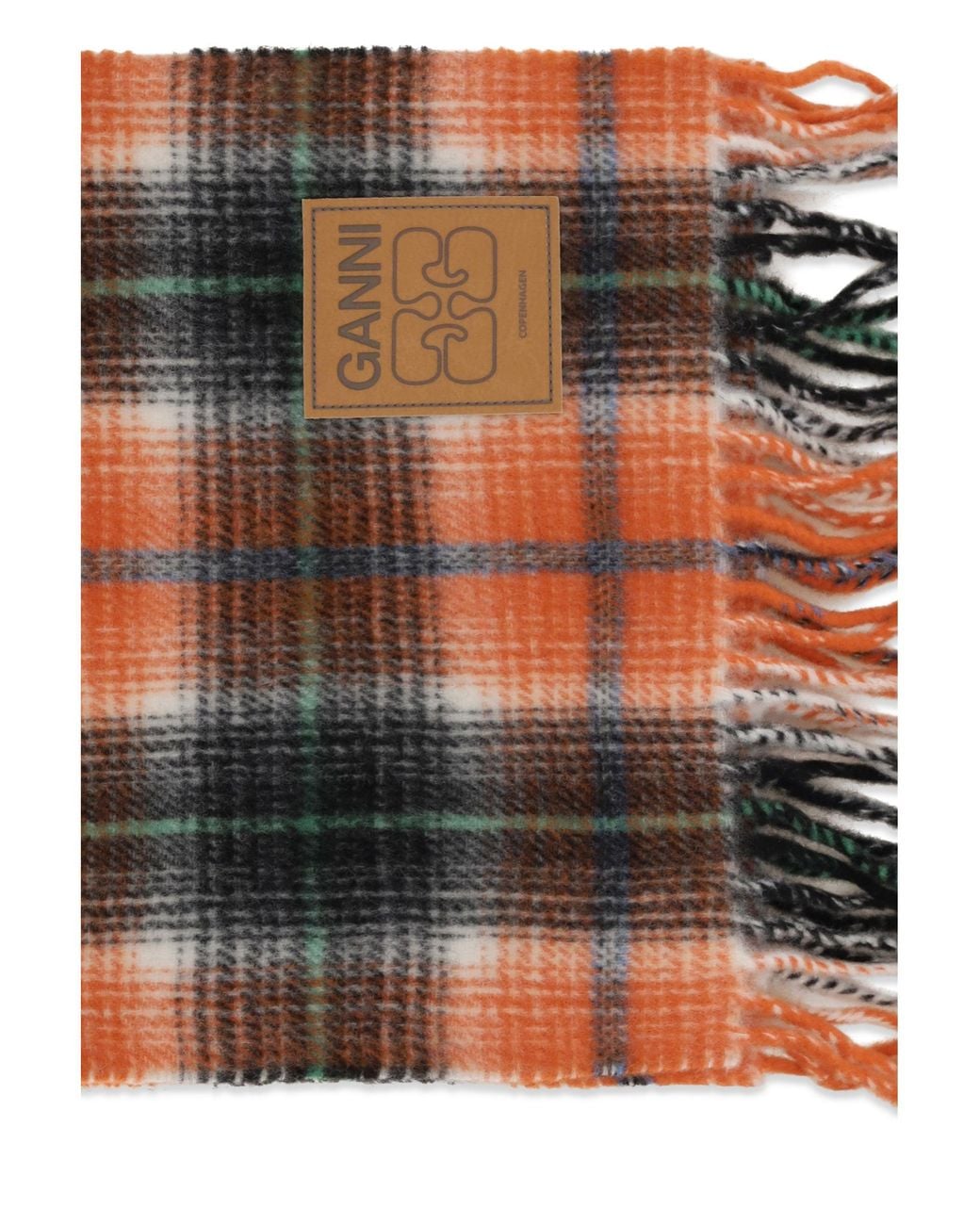 Ganni Orange Checked Wool Scarf