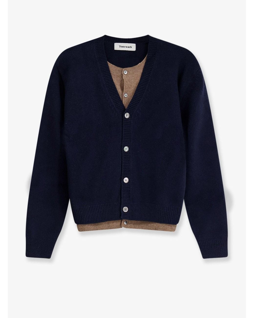 TONYWACK Blue Layered Wool Blend Cardigan Taupe for men