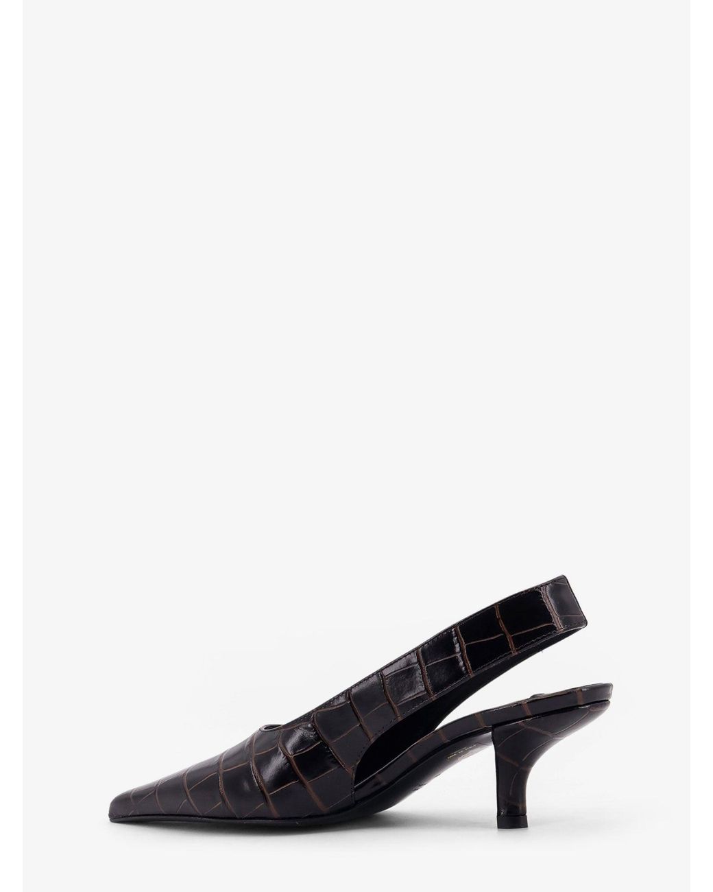 Totême Brown Leather Decolleté Slingback With Croco Effect