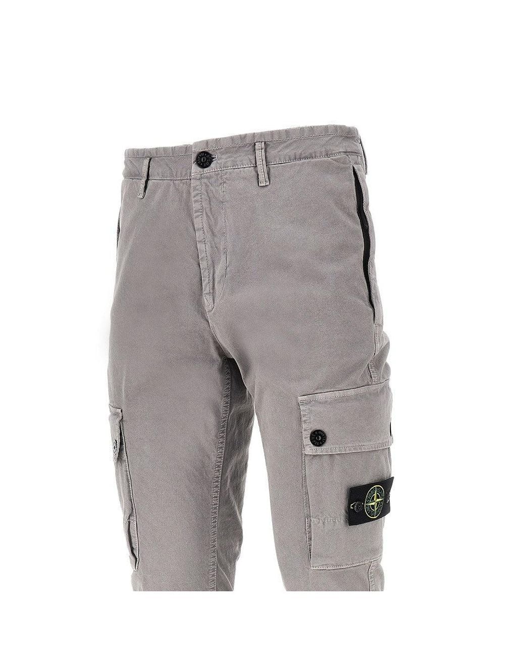Stone Island Gray Organic Cotton Pants With Logo Badge for men