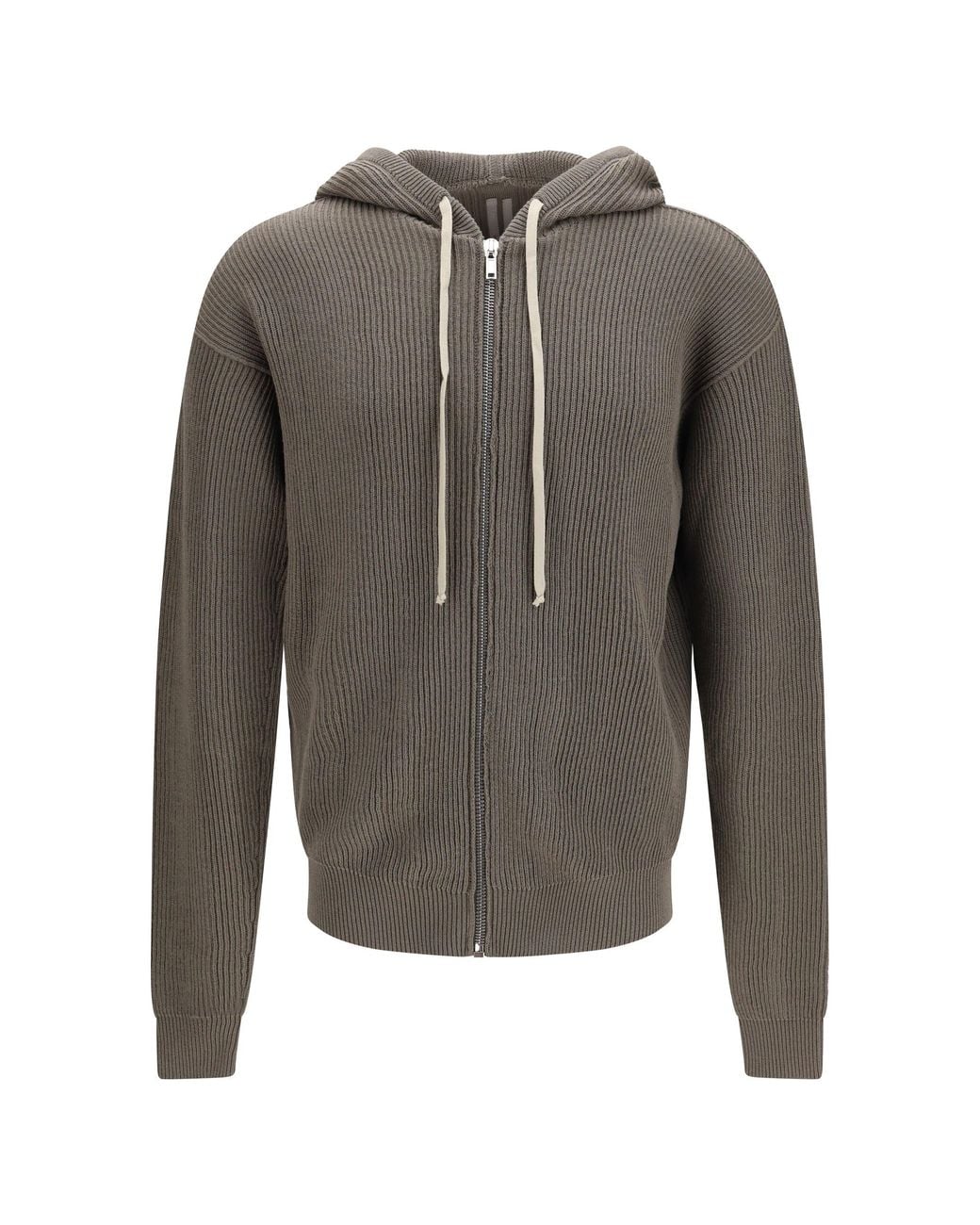 Rick Owens Gray Ribbed Virgin Wool Knit Hoodie for men