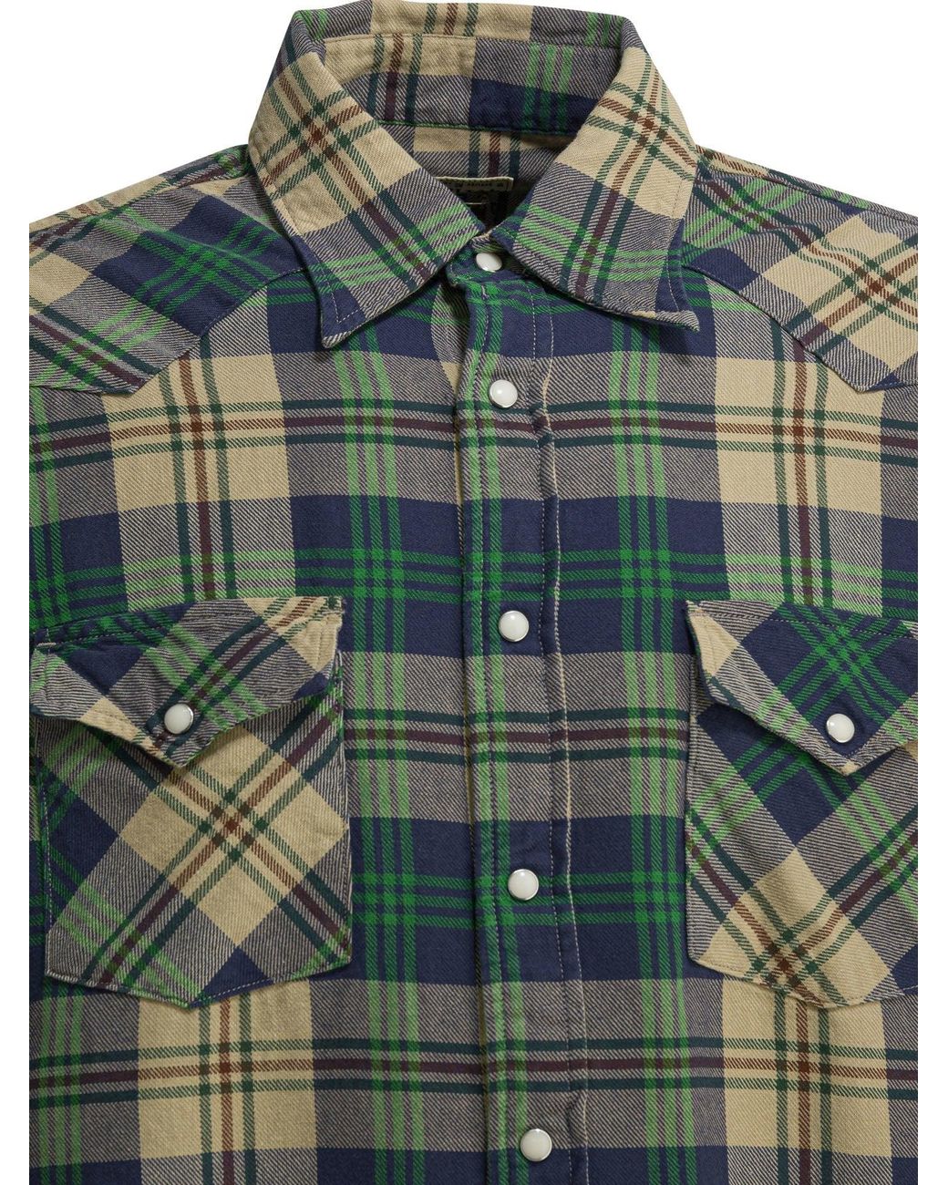 Kapital Green Columbia-Check Husky Western Shirt for men