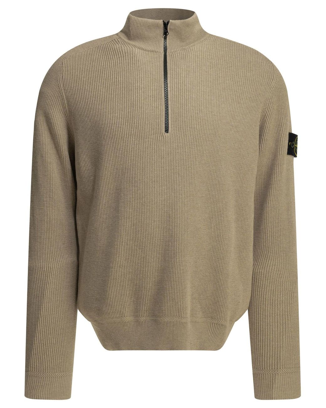 Stone Island Natural Half Zippered Cotton Knitwear for men