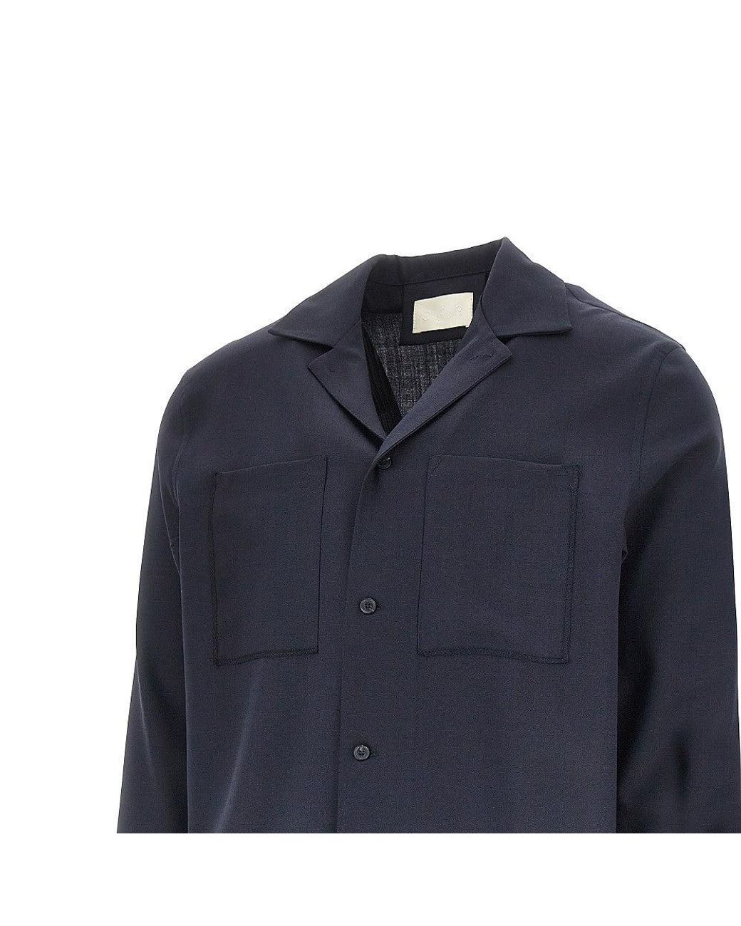 C.9.3 Blue Wool-Blend Shirt With Bowling Collar for men