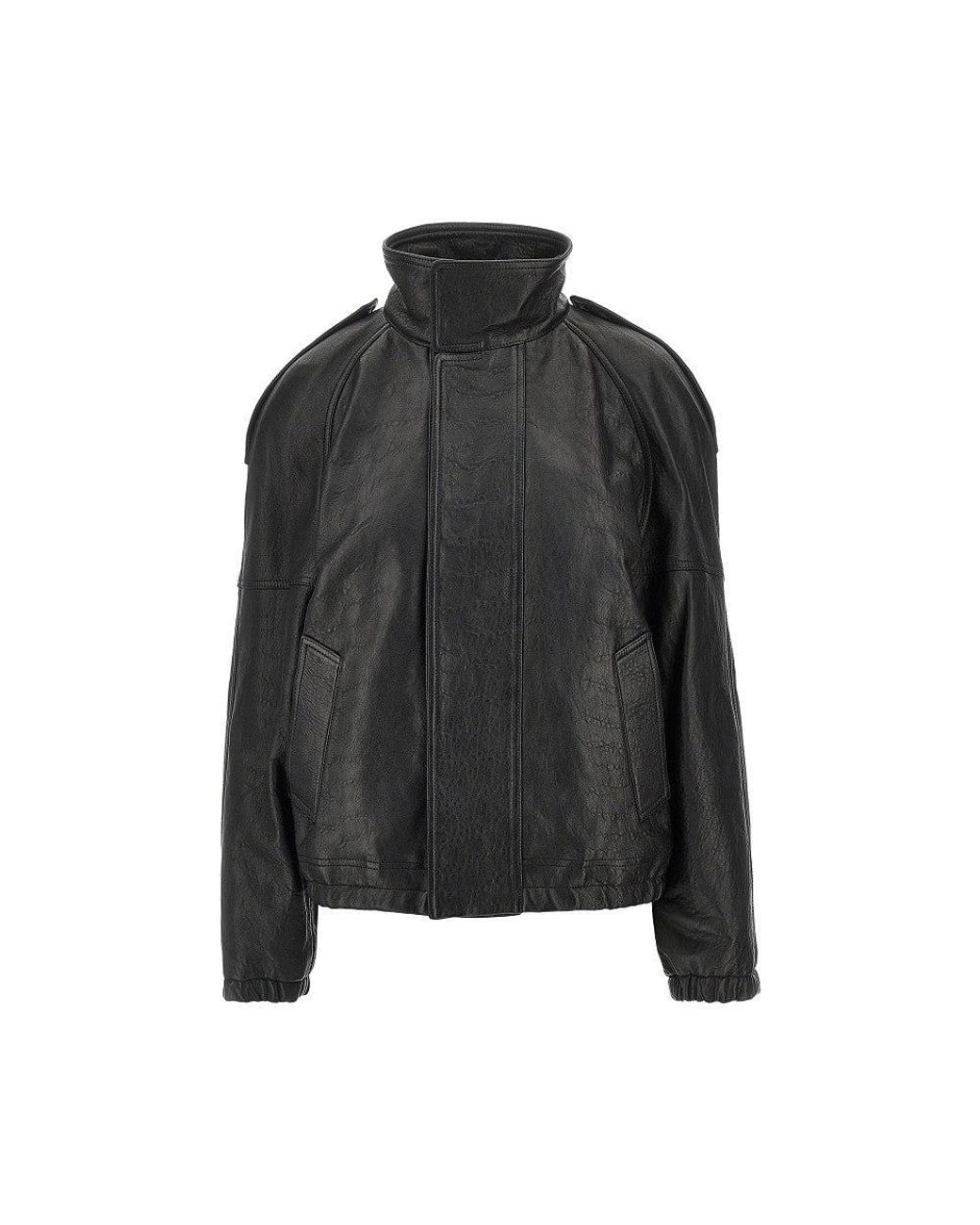 Saint Laurent Black Padded Leather Oversized Jacket
