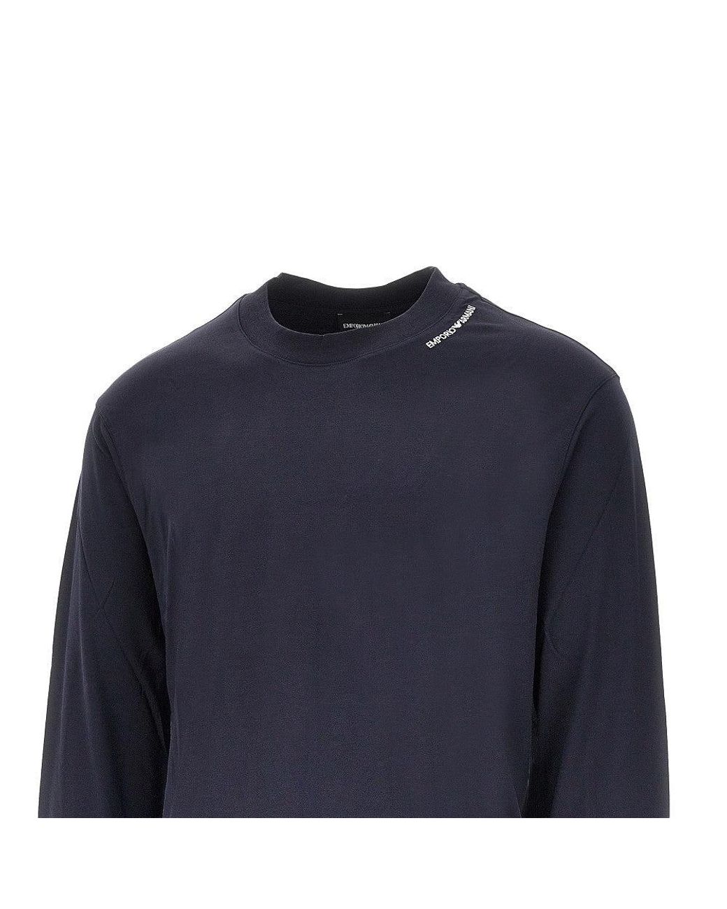 Emporio Armani Blue Stretch Jersey T-Shirt With Logo Embroidery for men