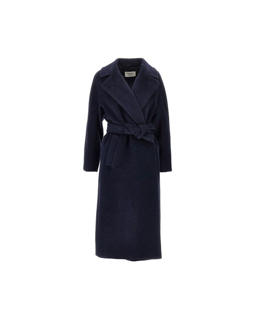 Weekend by Maxmara Blue Wool-Blend Robe Coat With Belt