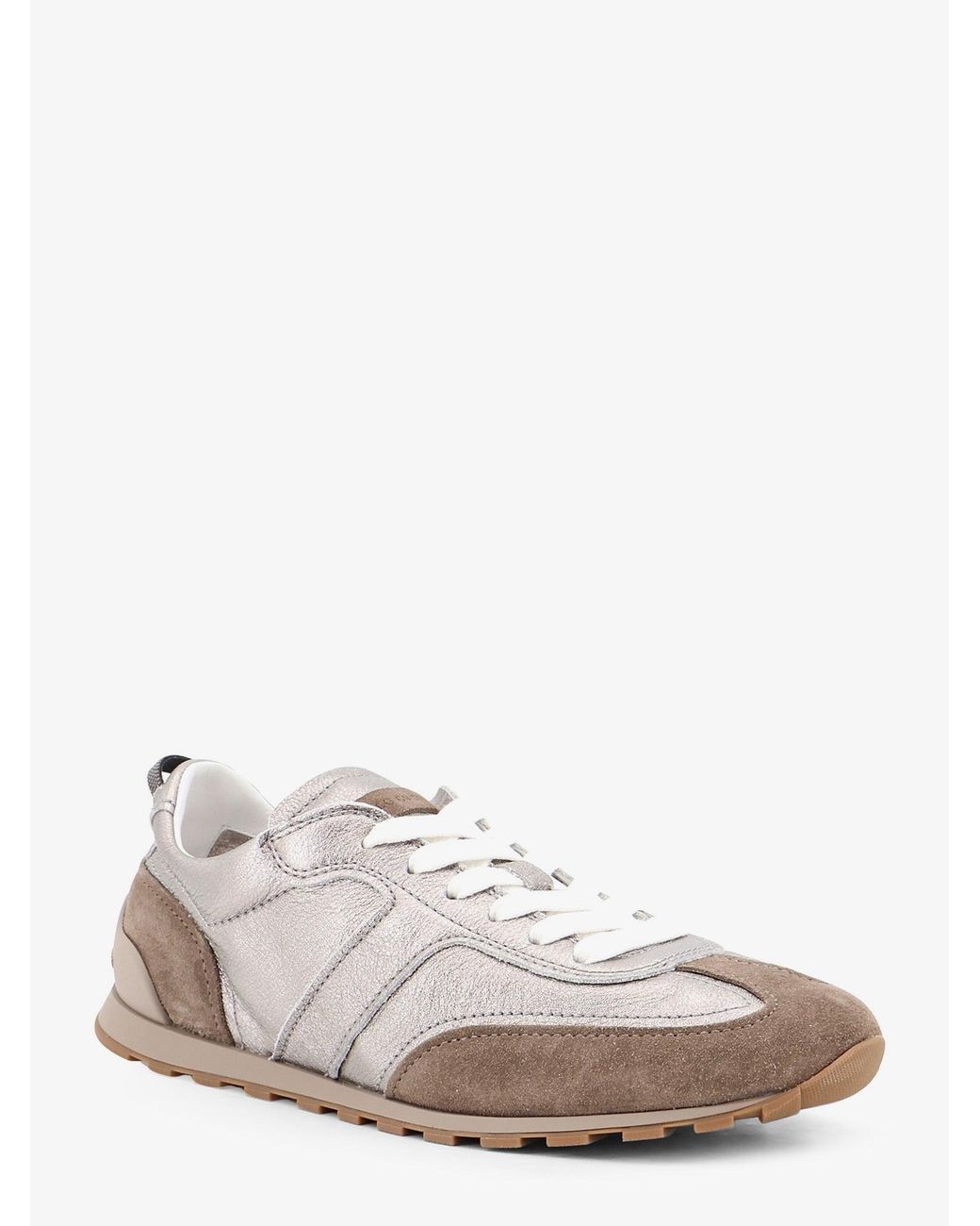 Brunello Cucinelli White Laminated Leather And Suede Sneakers