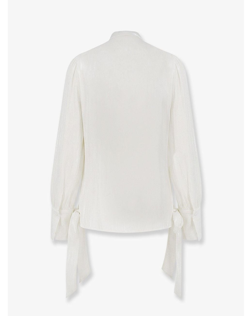 ACTUALEE White Satin Shirt With Padded Shoulders