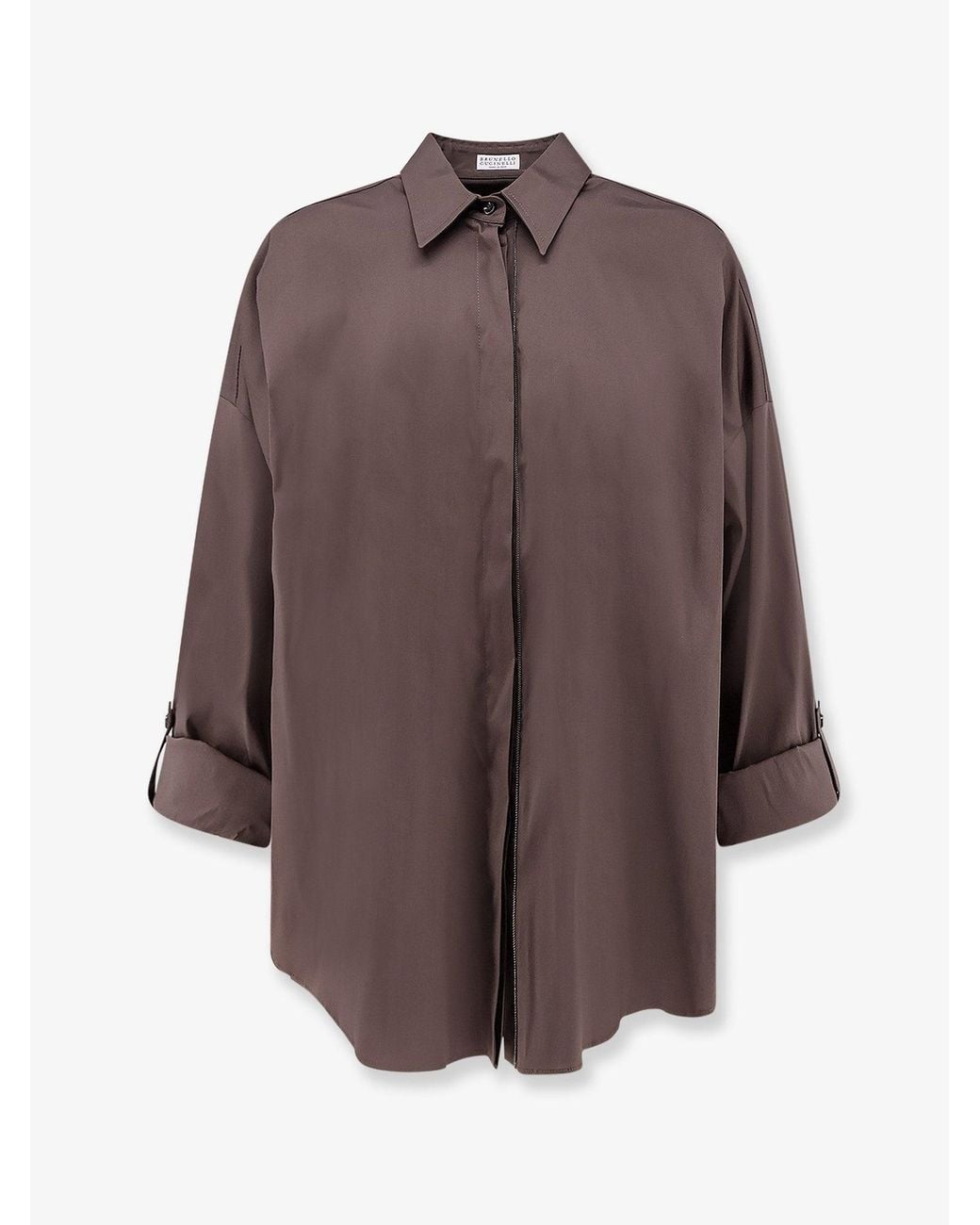 Brunello Cucinelli Brown Cotton Blend Shirt With Shiny Trim