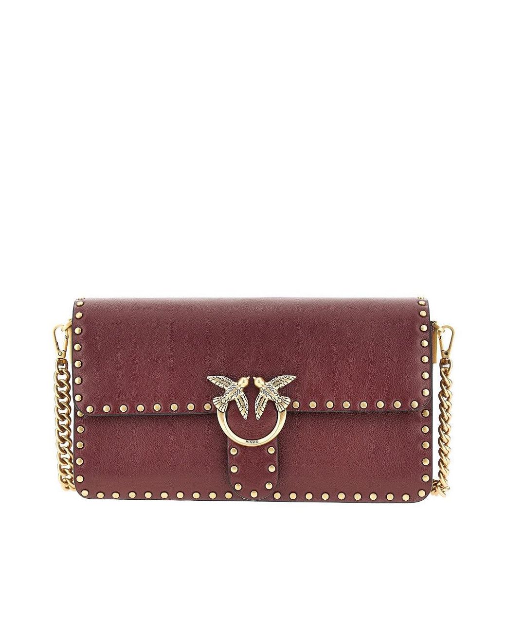 Pinko Purple 'Love One Slouchy' Leather Bag With Studs