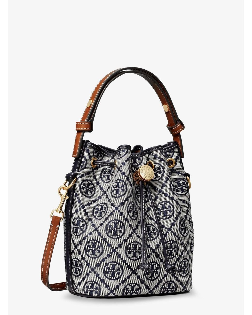 Tory Burch Blue T Monogram Cotton-Blend Bucket Bag