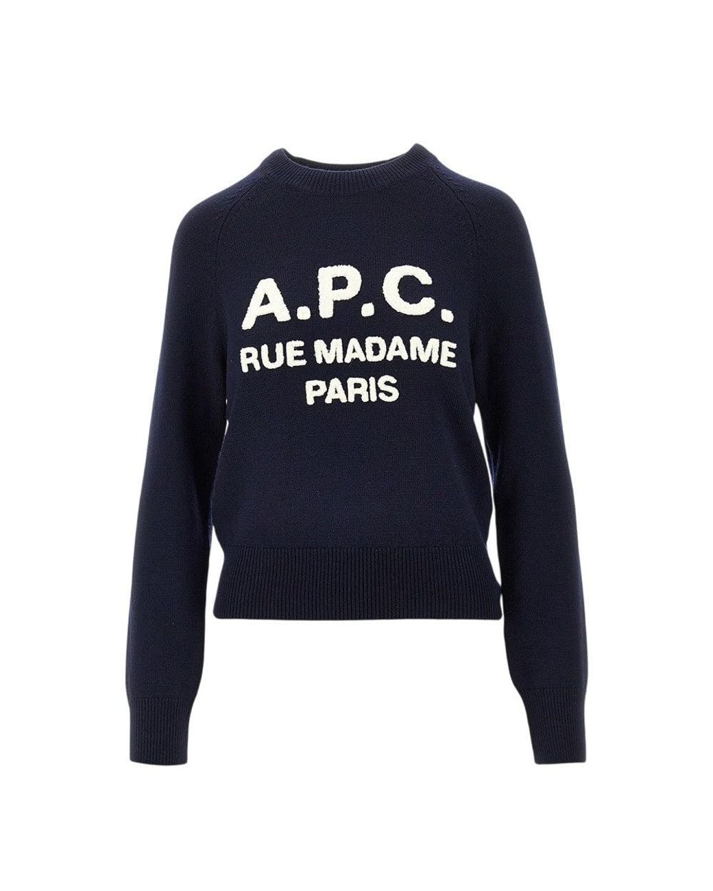 A.P.C. Blue Terry-Stitch Logo Wool Sweater