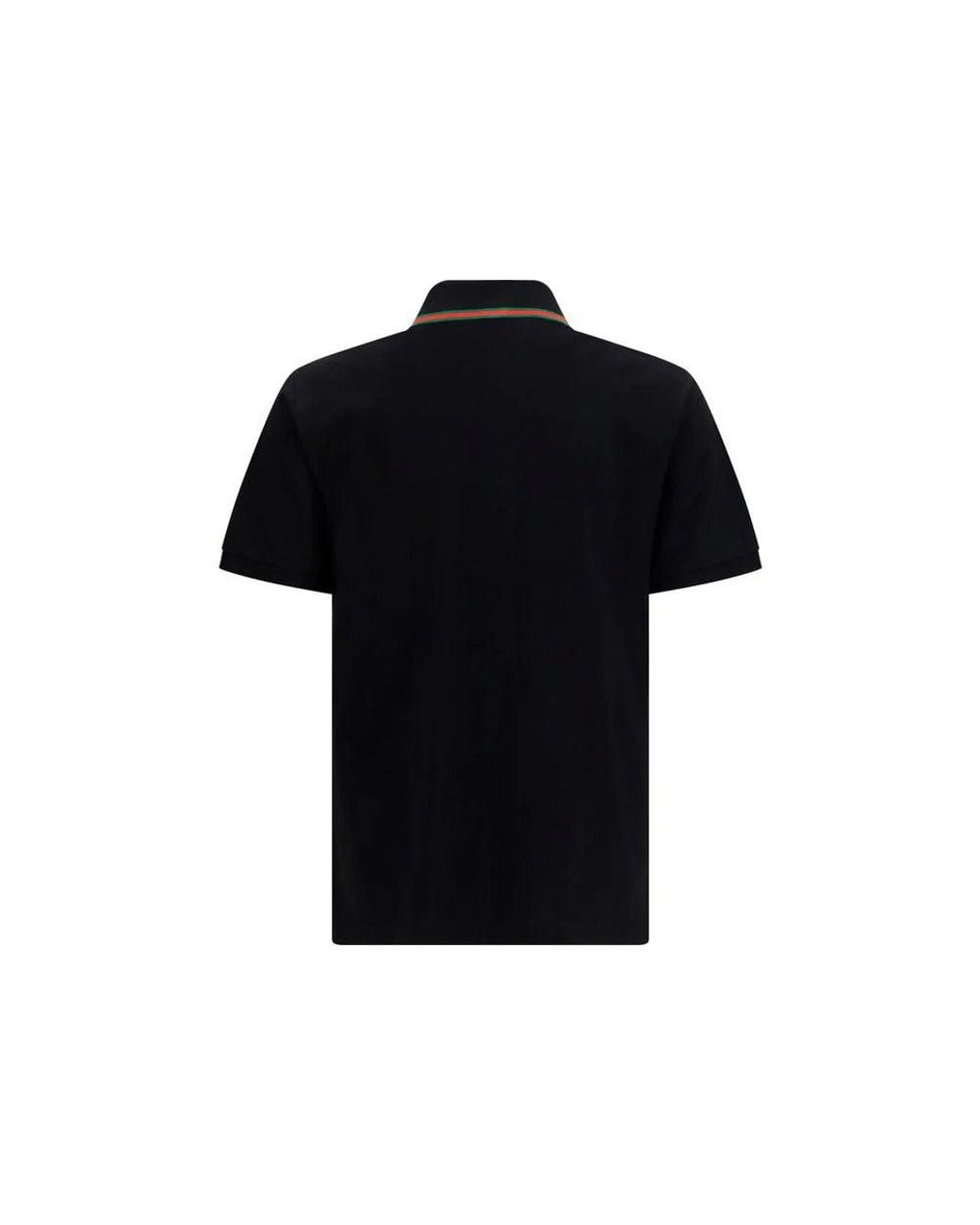 Gucci Black Cotton Polo Shirt With Web Detail for men