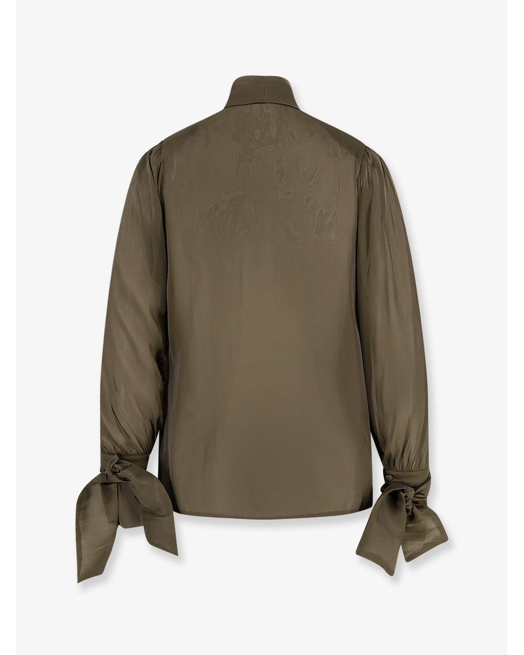 ACTUALEE Green Satin Shirt With Padded Shoulders