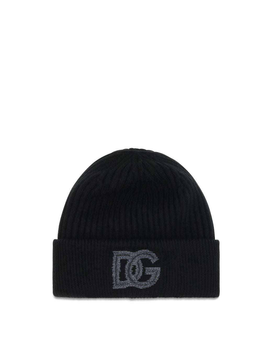 Dolce & Gabbana Black Dolce & Gabbana Logo English Rib Knit Beanie for men