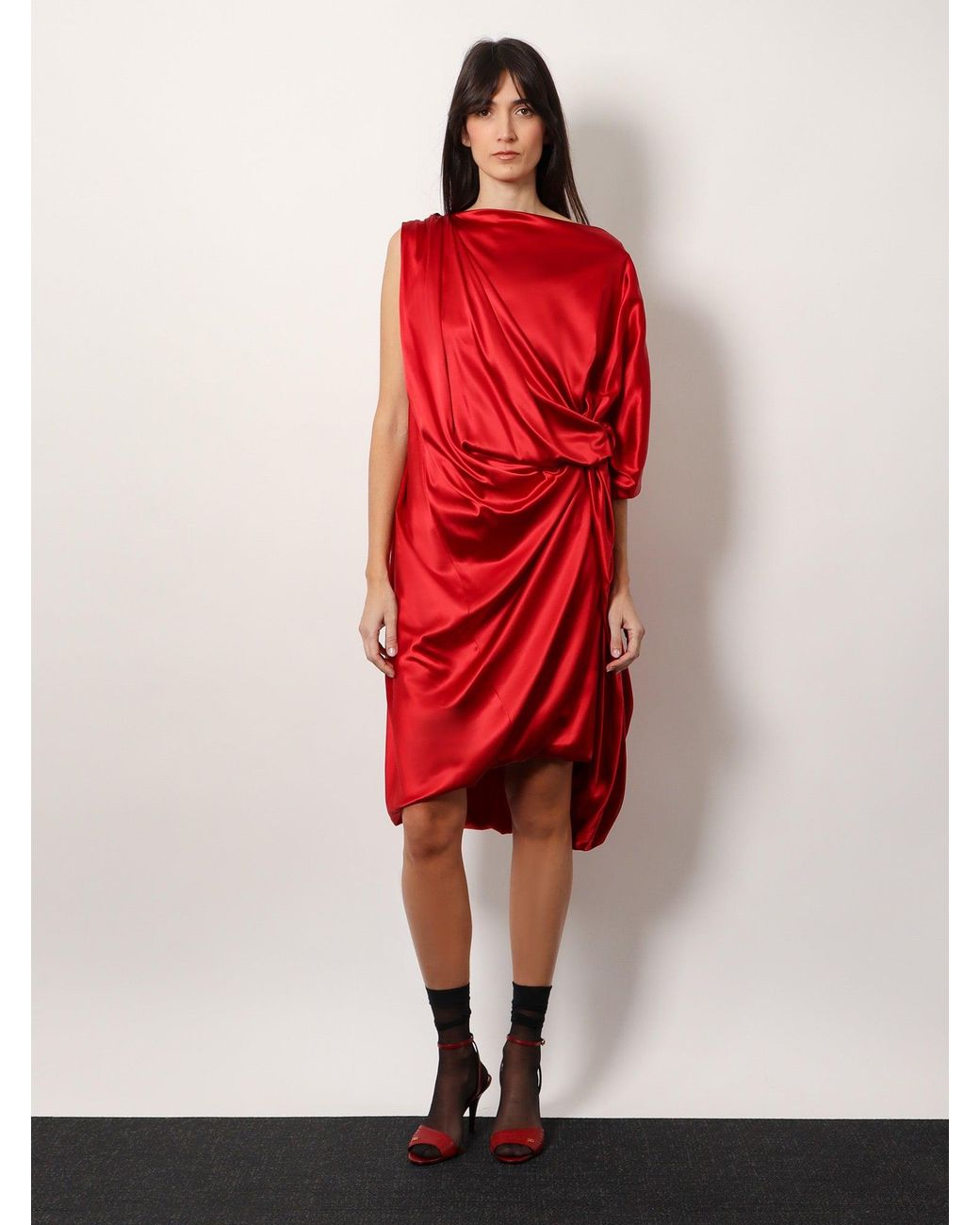 Dries Van Noten Red Dalant Silk Dress With Lateral Knot