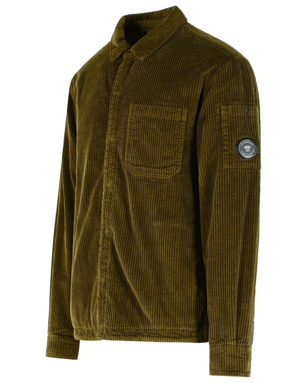 C P Company Green Corduroy Padded Cotton Overshirt for men