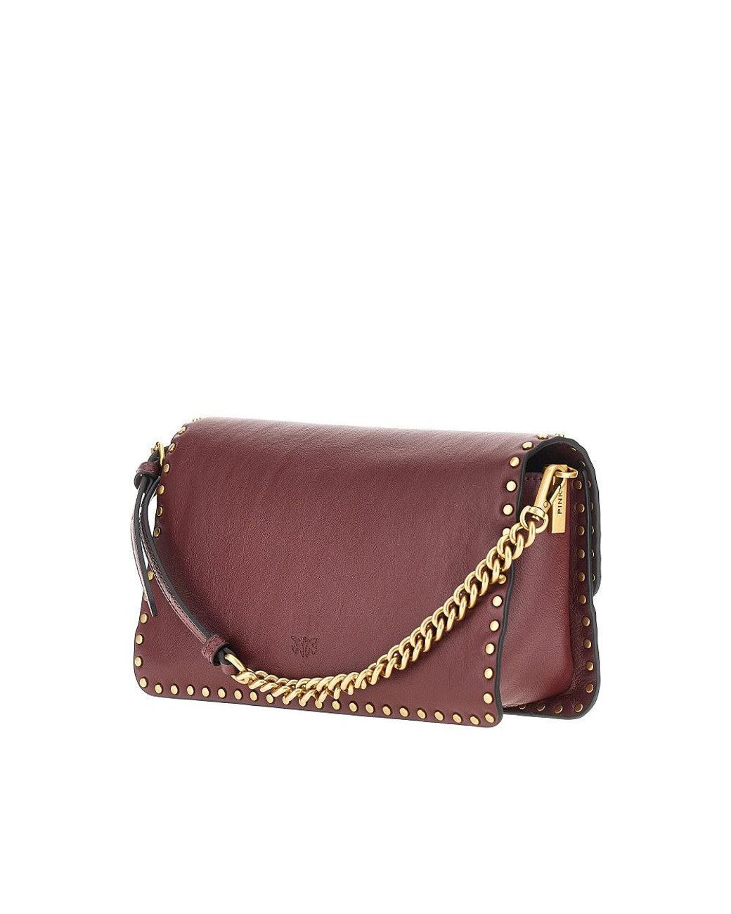 Pinko Purple 'Love One Slouchy' Leather Bag With Studs