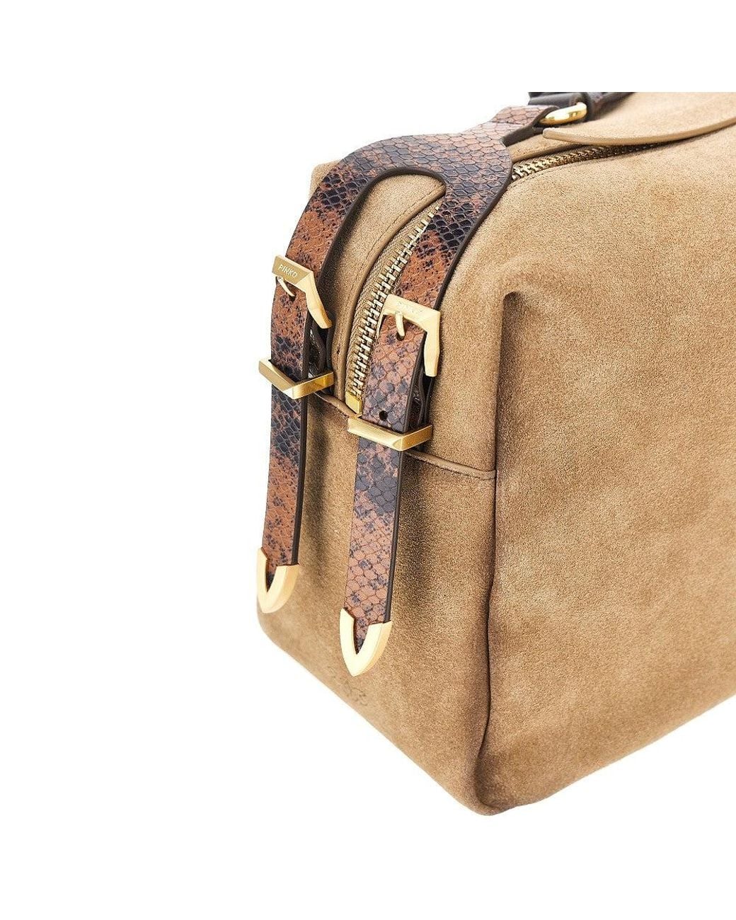 Pinko Natural Suede Leather Large 'Keeper' Shoulder Bag