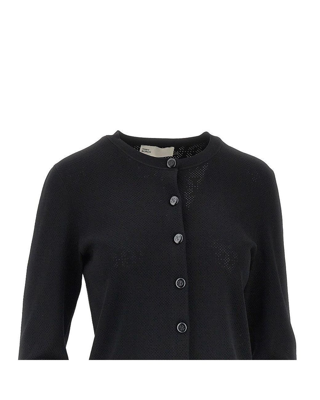 Tory Burch Black T Monogram Pointelle Knit Cardigan