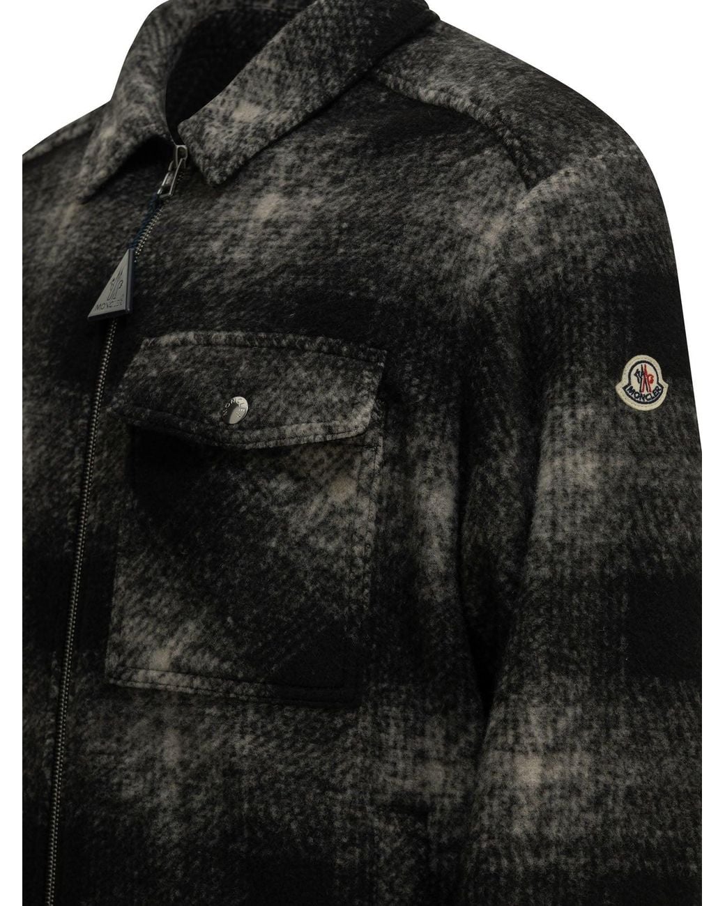 Moncler Black Checkered Overshirt Jacket for men