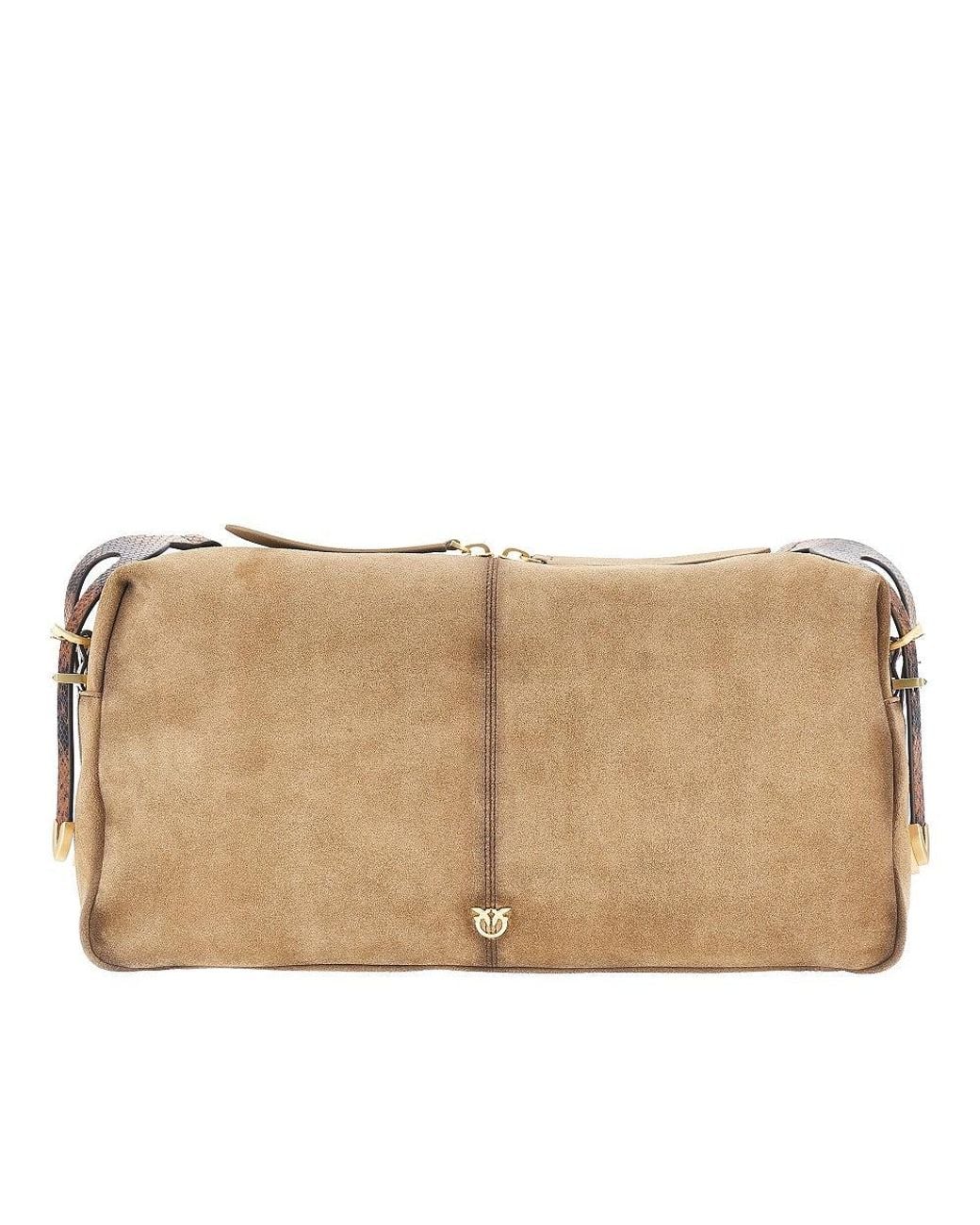 Pinko Natural Suede Leather Large 'Keeper' Shoulder Bag