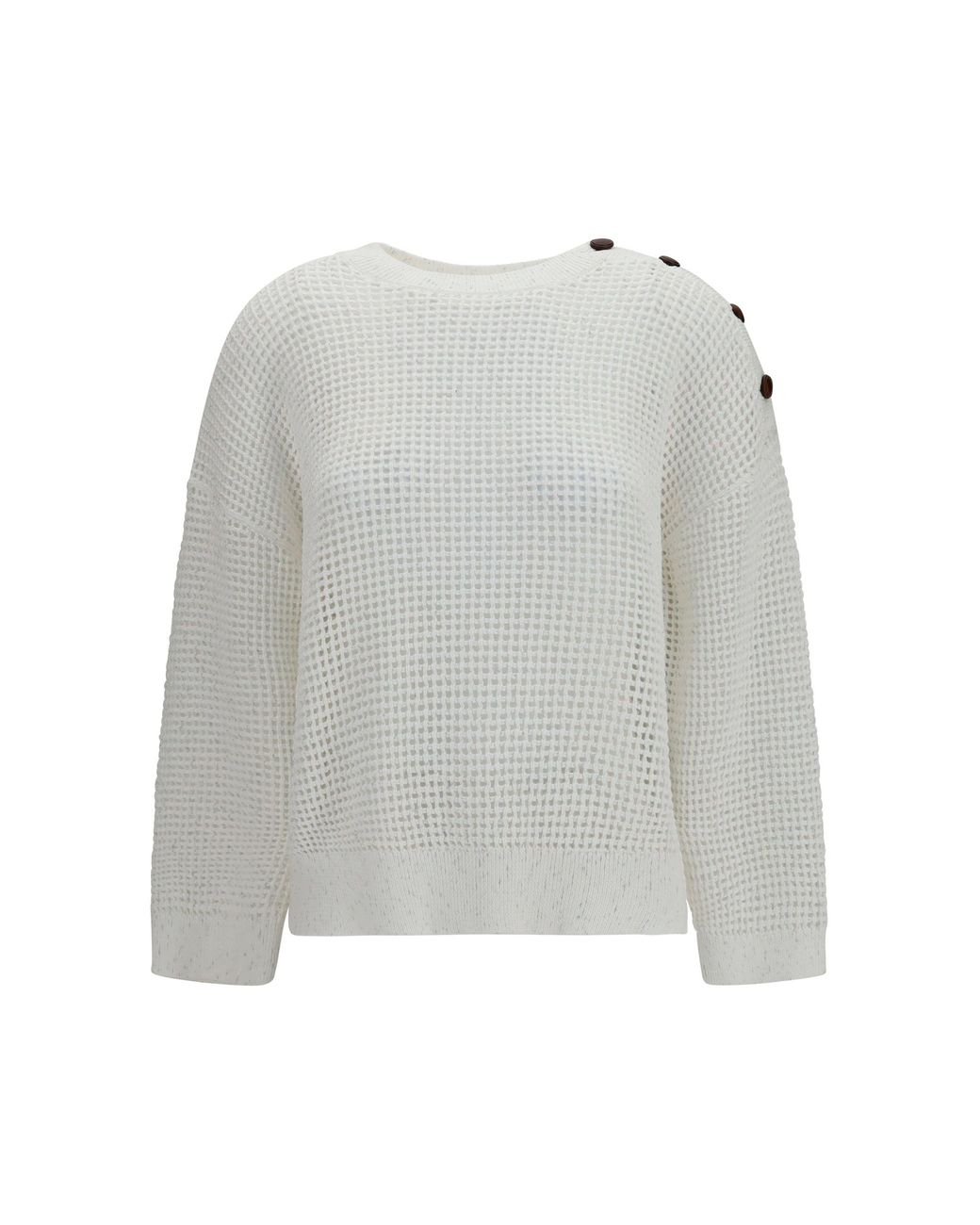 Brunello Cucinelli White Openwork Sweater With Shoulder Buttons