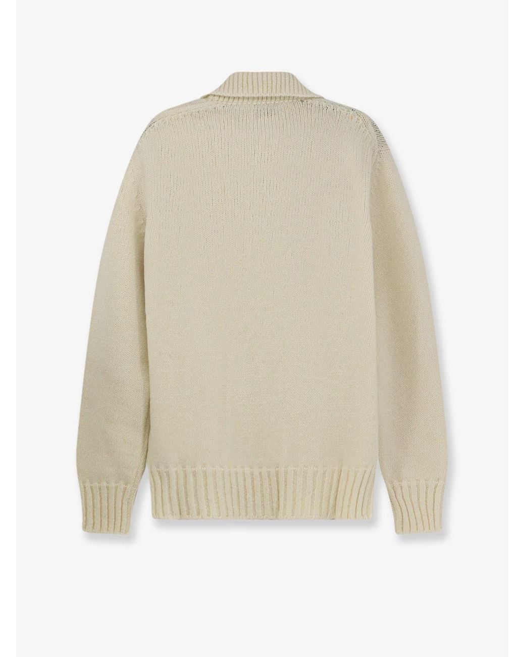 Alpha Studio White Wool Blend Ribbed Collar Sweater for men
