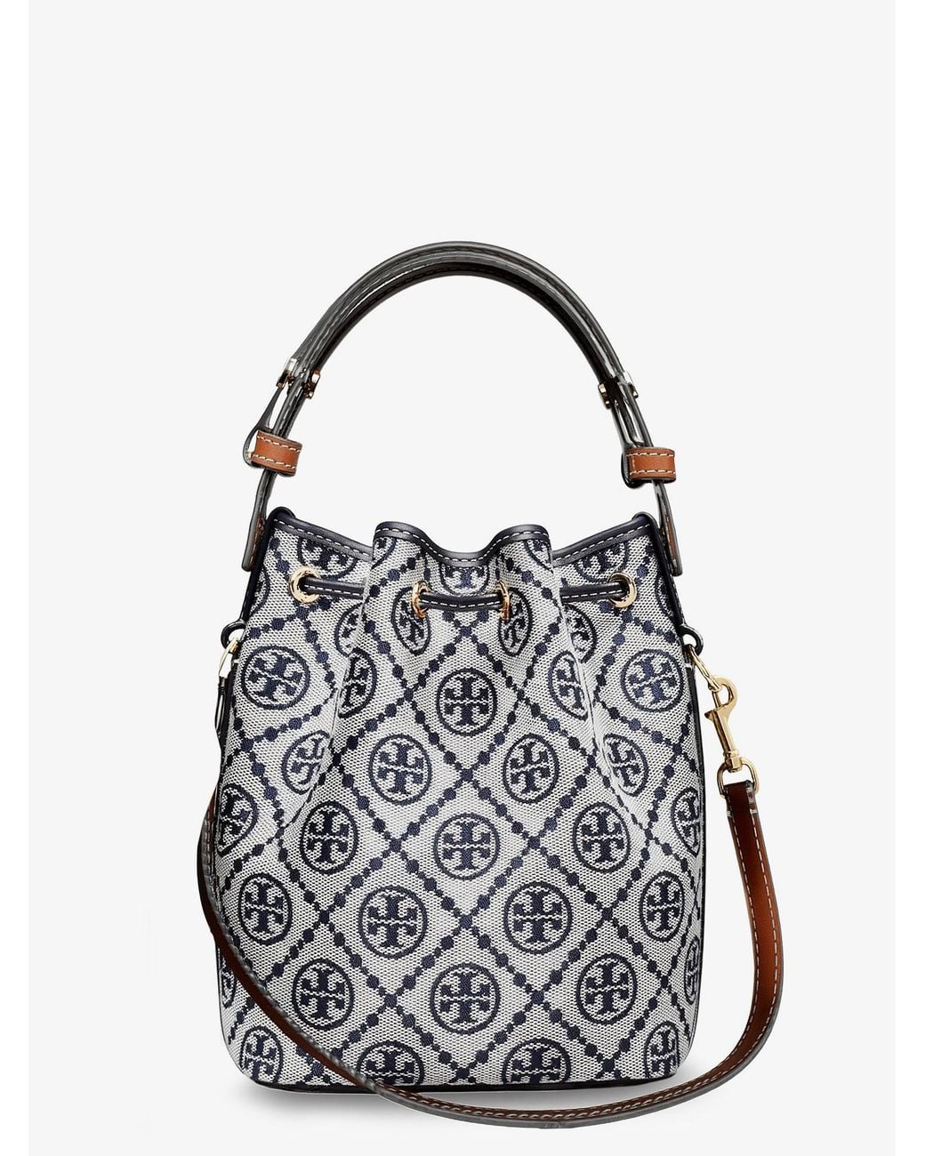 Tory Burch Blue T Monogram Cotton-Blend Bucket Bag