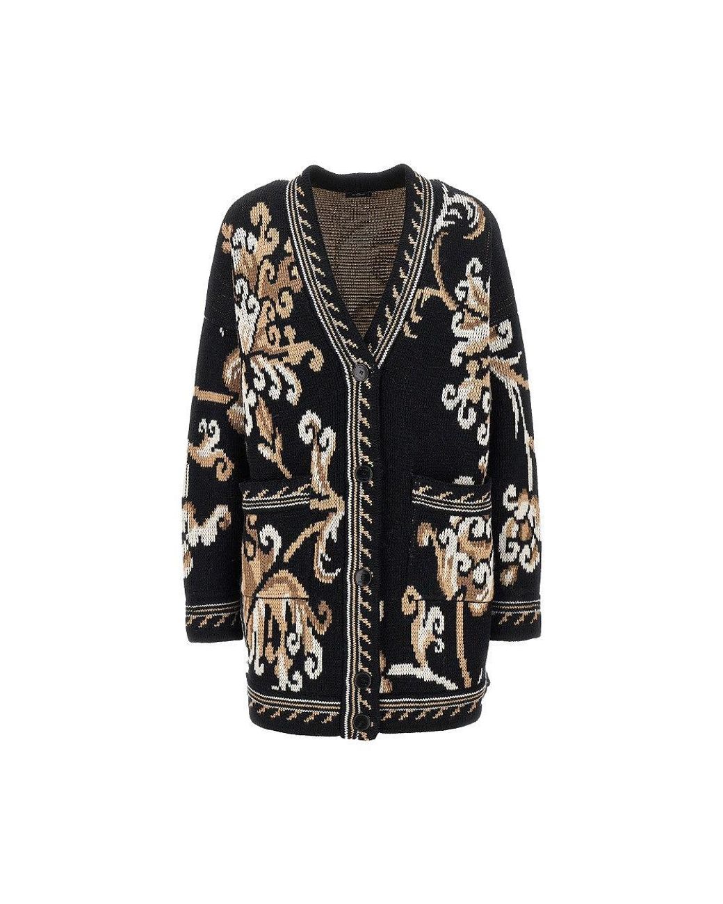Etro Black Jacquard Wool Cardigan