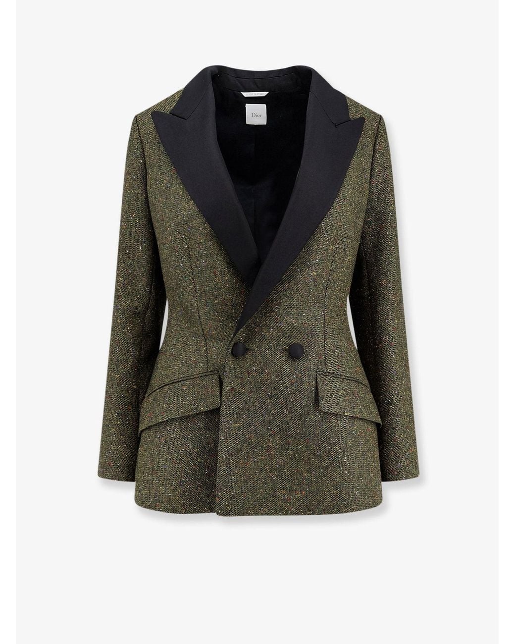 Dior Green Dior Fitted Silk And Virgin Wool Blend Tweed Blazer