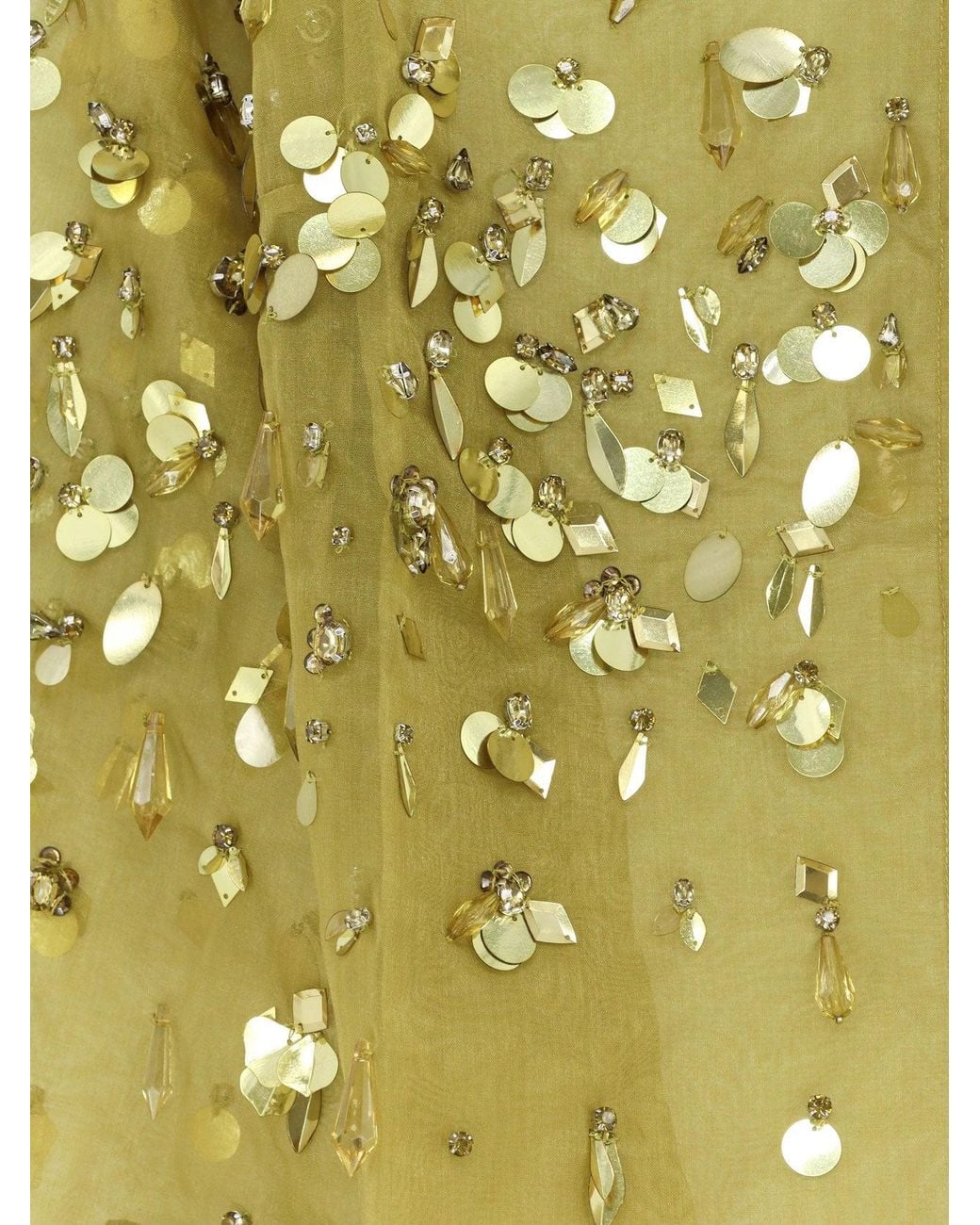 retroféte Green Voile Shirt With Sequins And Rhinestones