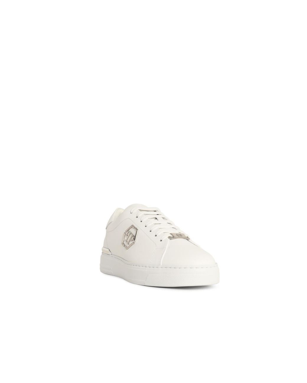 Philipp Plein White Hexagon Leather Sneakers for men