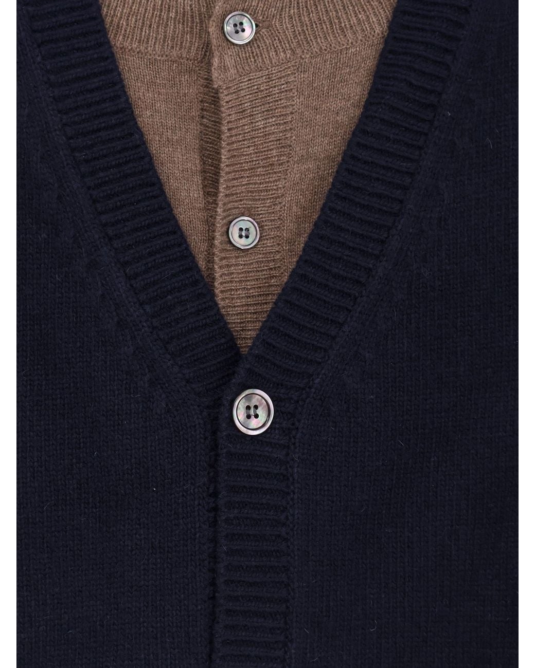 TONYWACK Blue Layered Wool Blend Cardigan Taupe for men